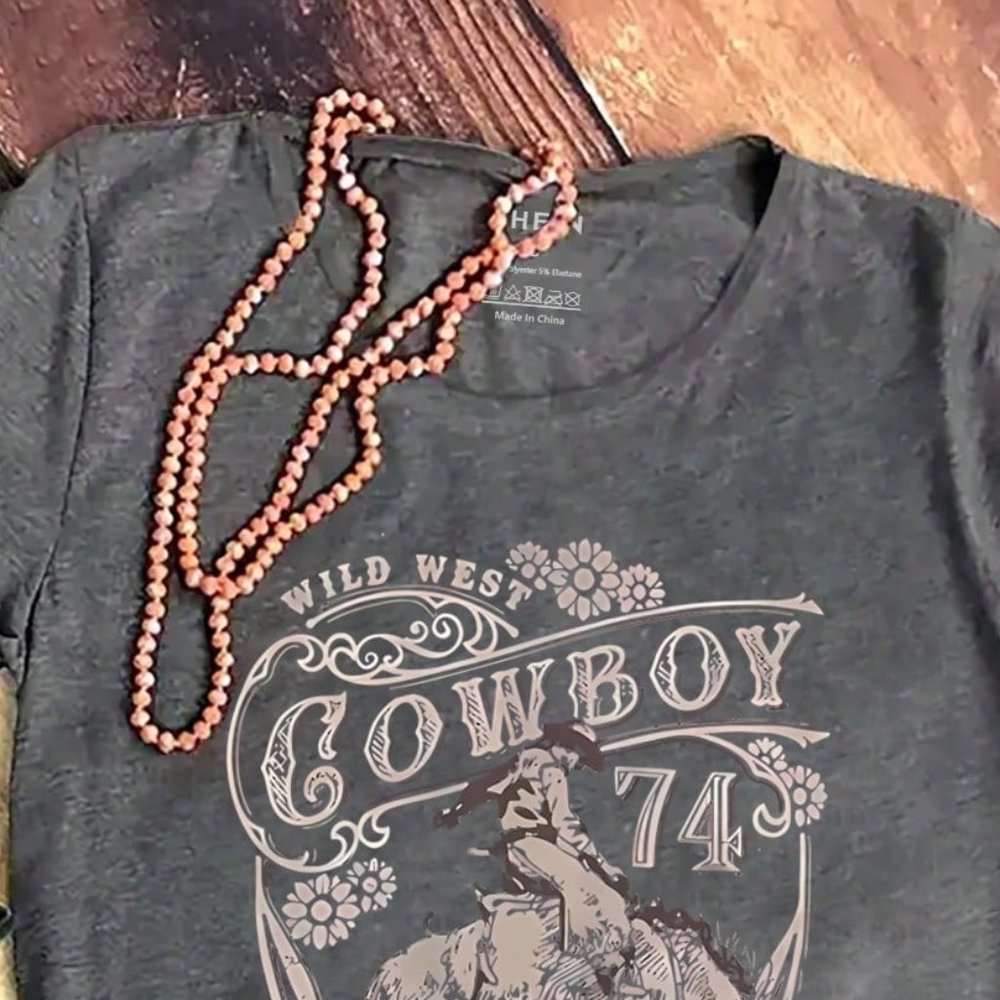 WOMENS WILD WEST COWBOY TEE SHIRT - Picture 4 of 4